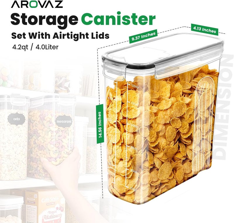 AROVAZ Cereal Containers Storage with Lids - Airtight Kitchen Dry Food Storage Containers & BPA Free Cereal Dispenser For Pantry Organizer And Storage (Clear, 4 Liter Pack of 4) - Image 2